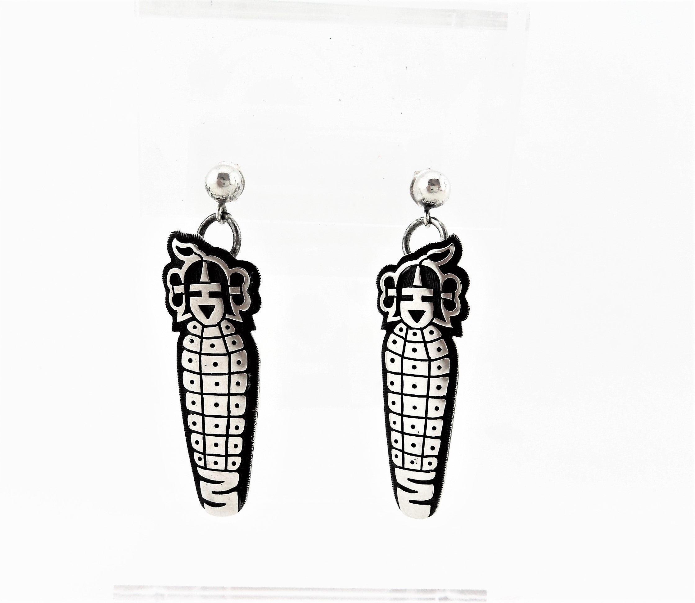Hopi Corn Maiden Sterling Silver Overlay Earrings