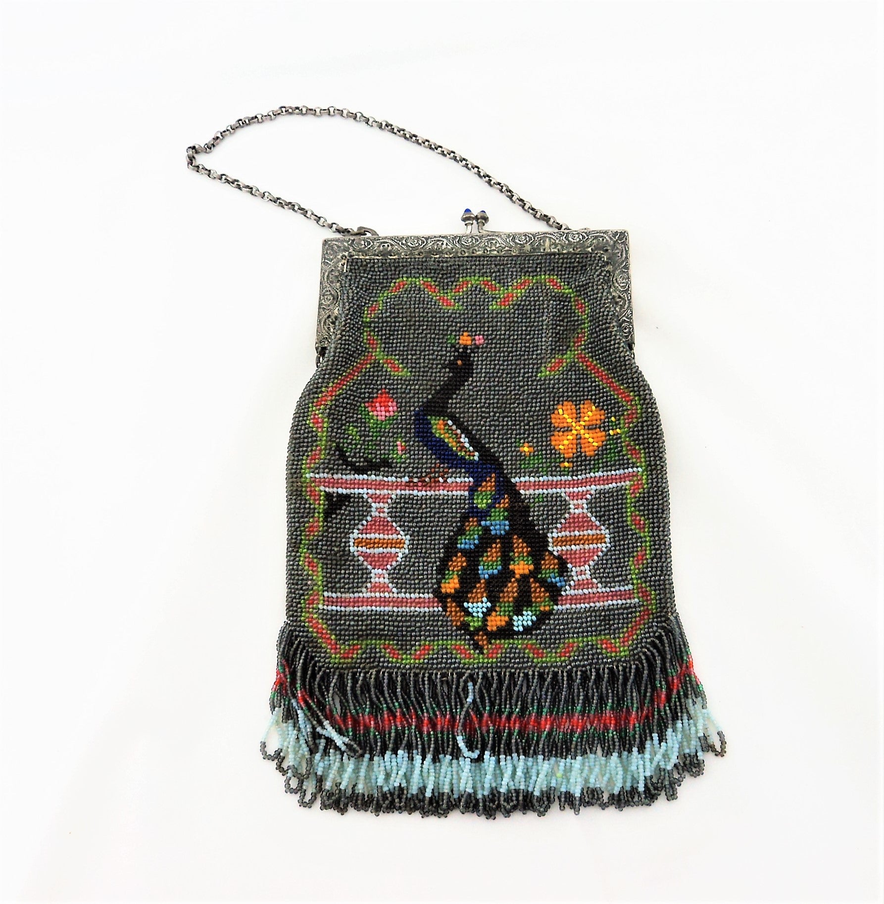 1920s Indian Beadwork Peacock Bag