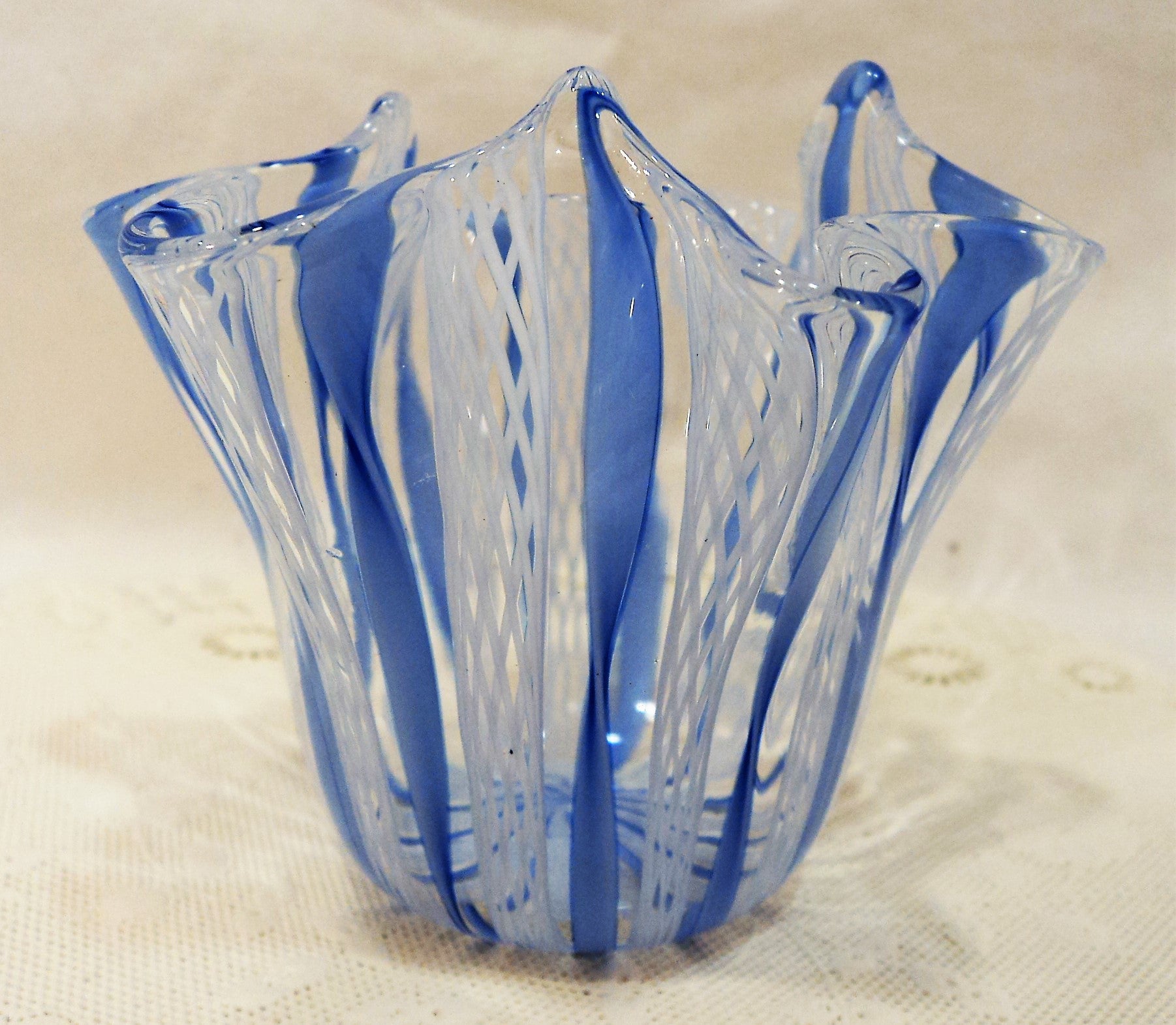 Blue Venini Art Glass Murano Handkerchief Vase