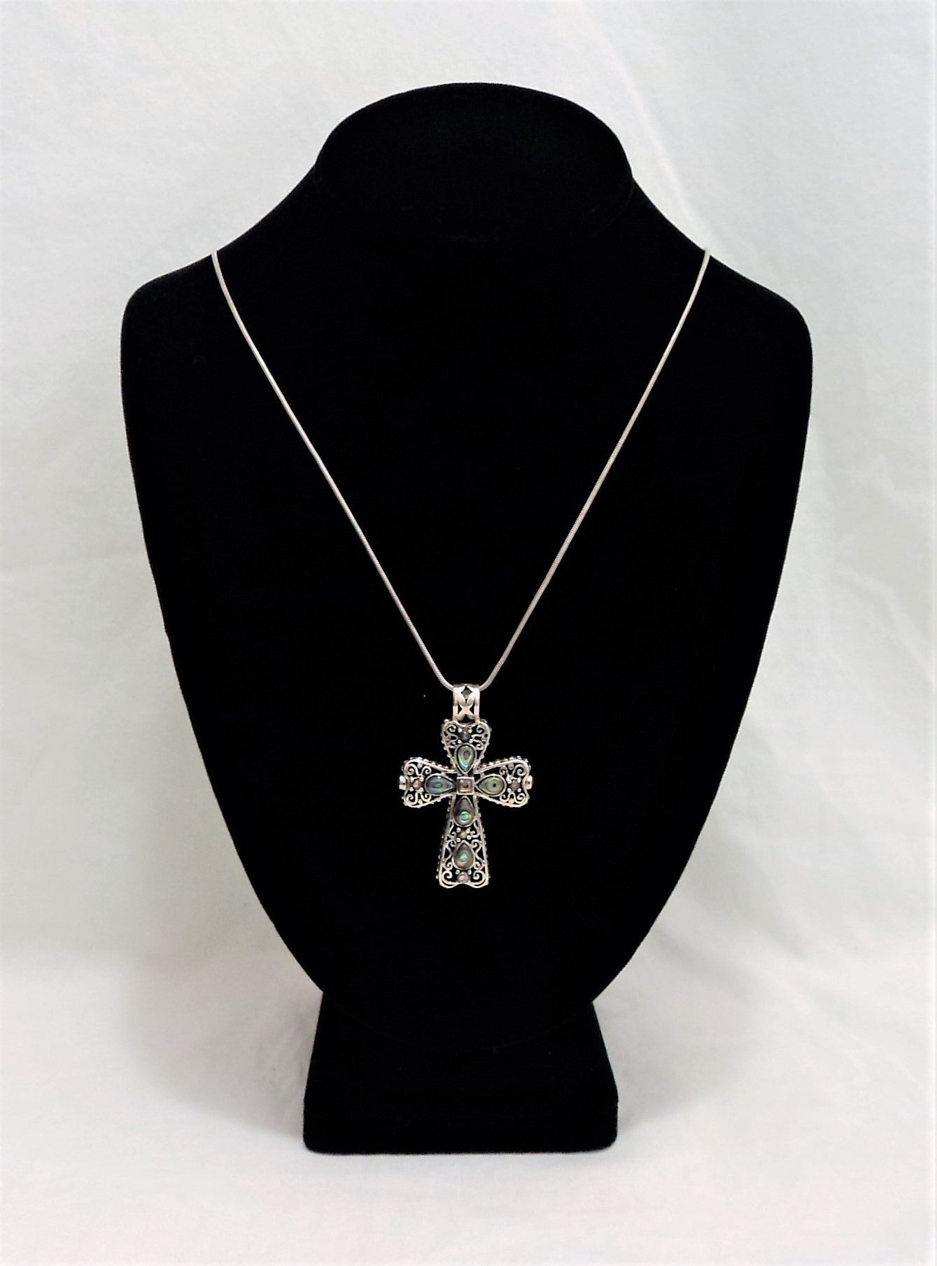 Italian Sterling Silver Cross With Abalone Shell Necklace
