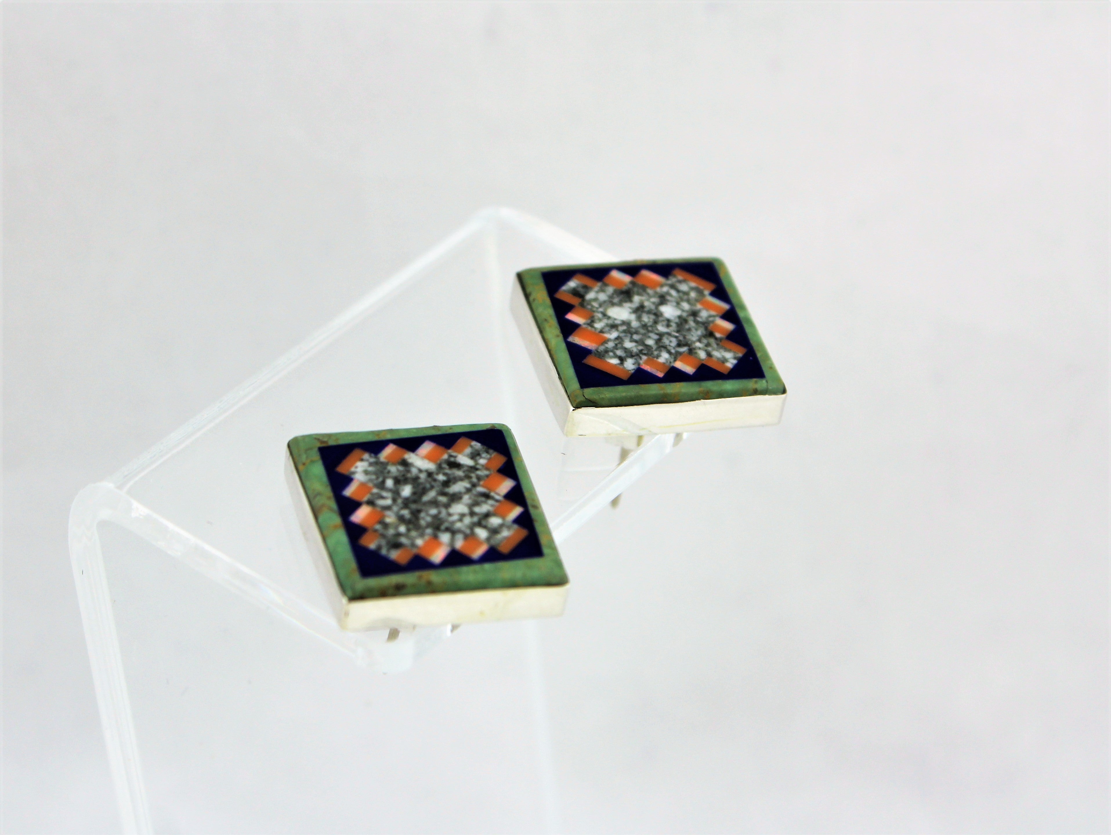 Abraham Begay Square Microinlay Earrings