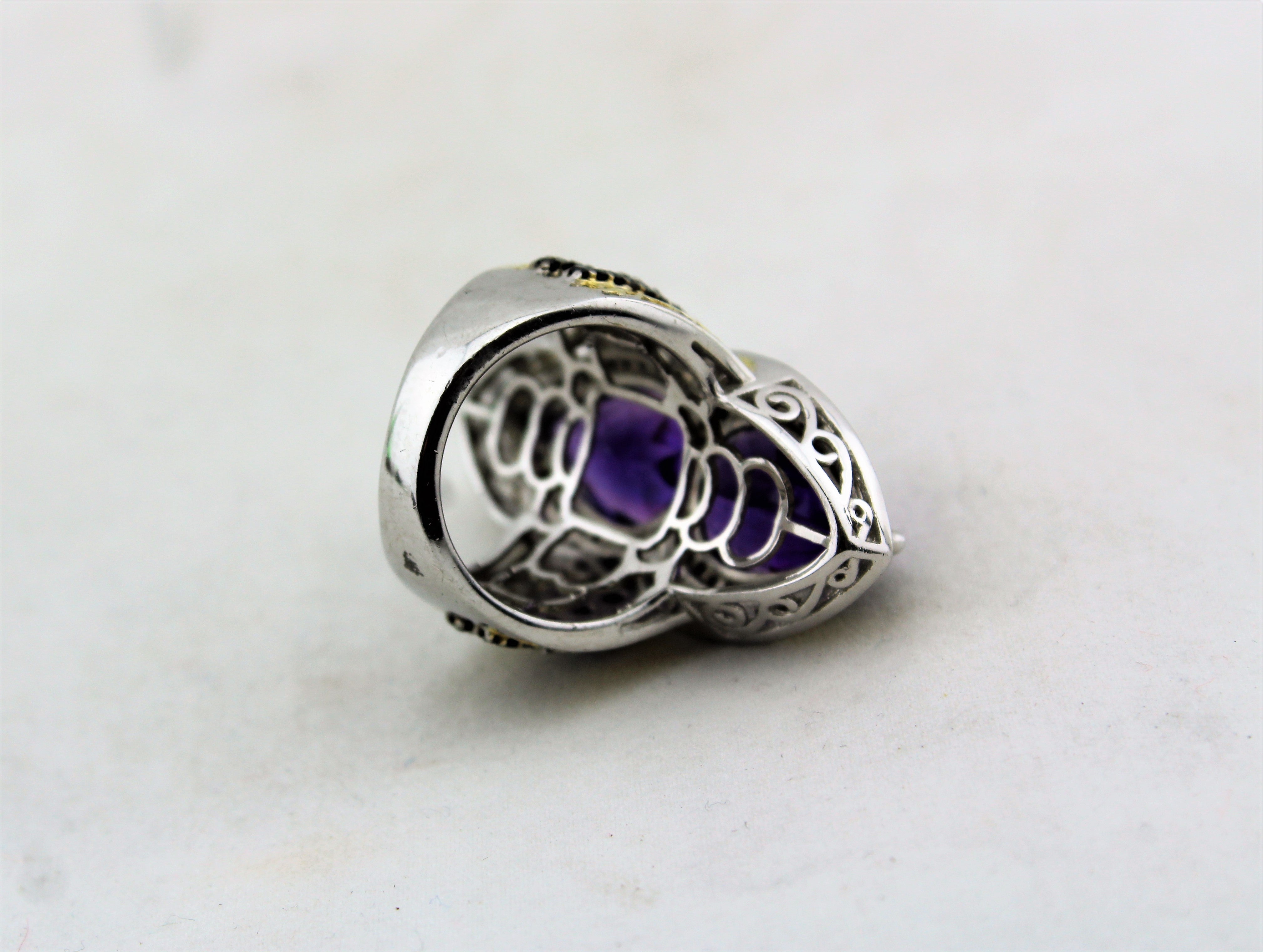 Sterling Silver Double Pear Cut Amethyst Ring