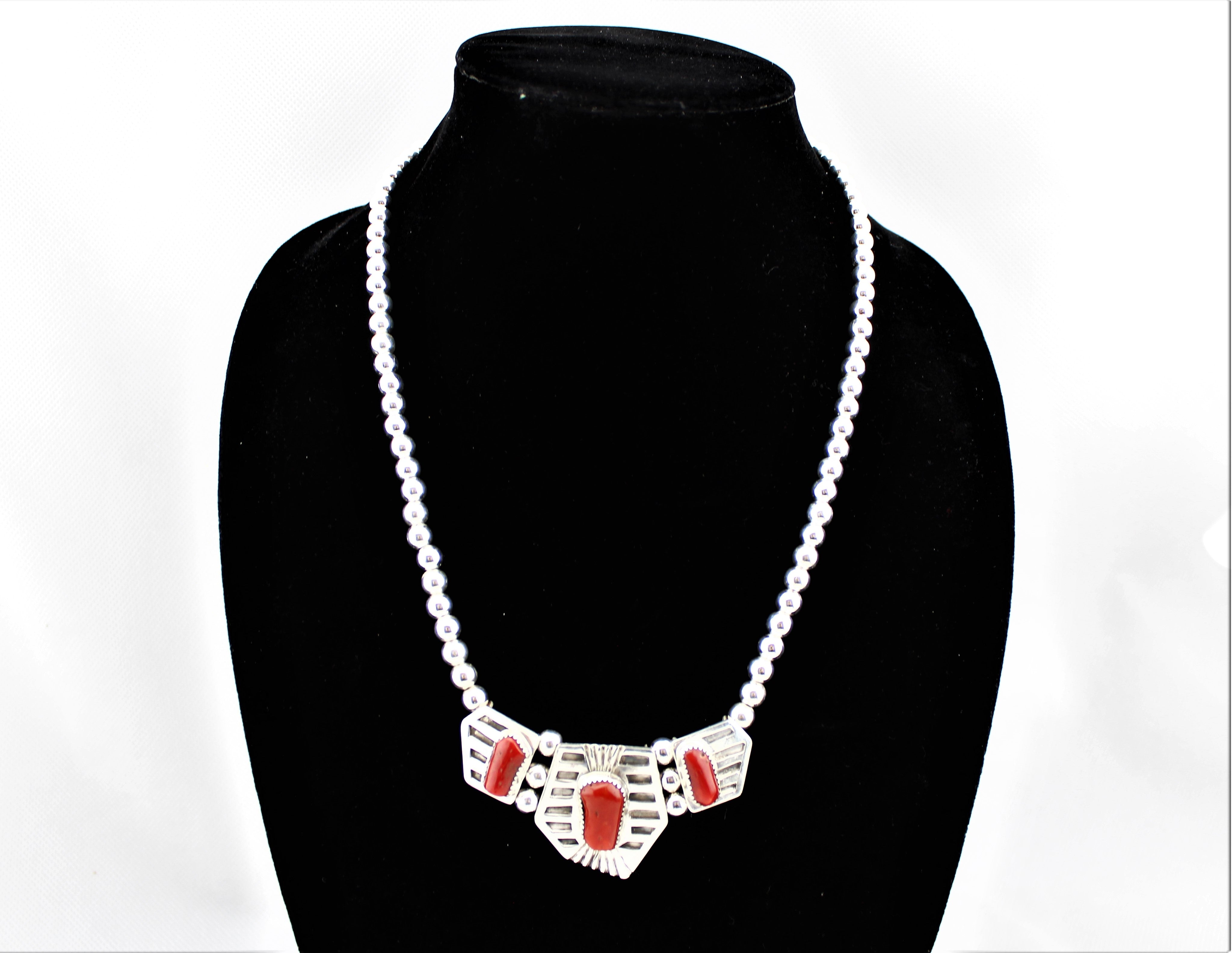 Henry Attakai Sterling Coral necklace